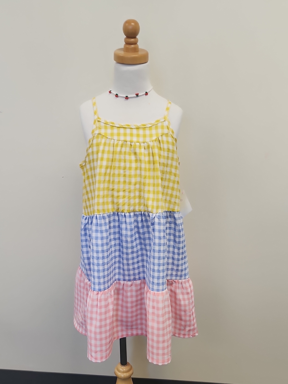 SHEIN Girls Multicolor Gingham Tiered Dress Size 6/7